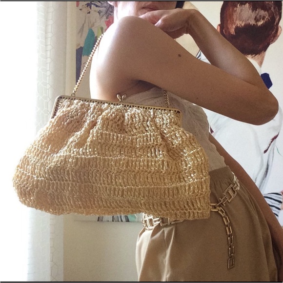 Handbags - Natural Yellow Raffia Woven Clutch